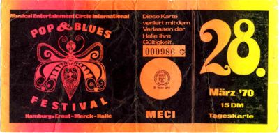 Eintrittskarte vom Pop & Blues Festival Hamburg 1970
